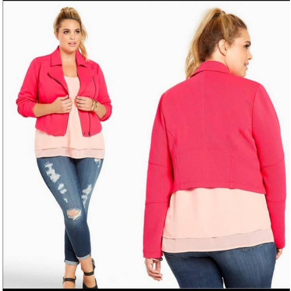 torrid Jackets & Blazers - Torrid Textured Moto Jacket Cropped Pink Size 2